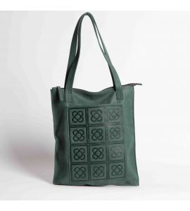 Rectangular leather shopper bag with Barcelona tile