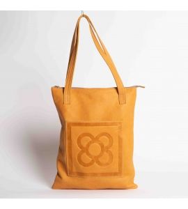 Rectangular leather shopper bag with the flower tile