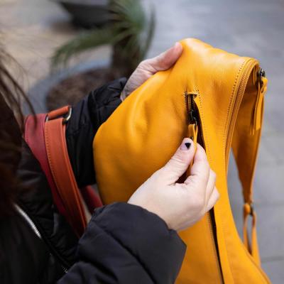 Leather fanny pack with compartments